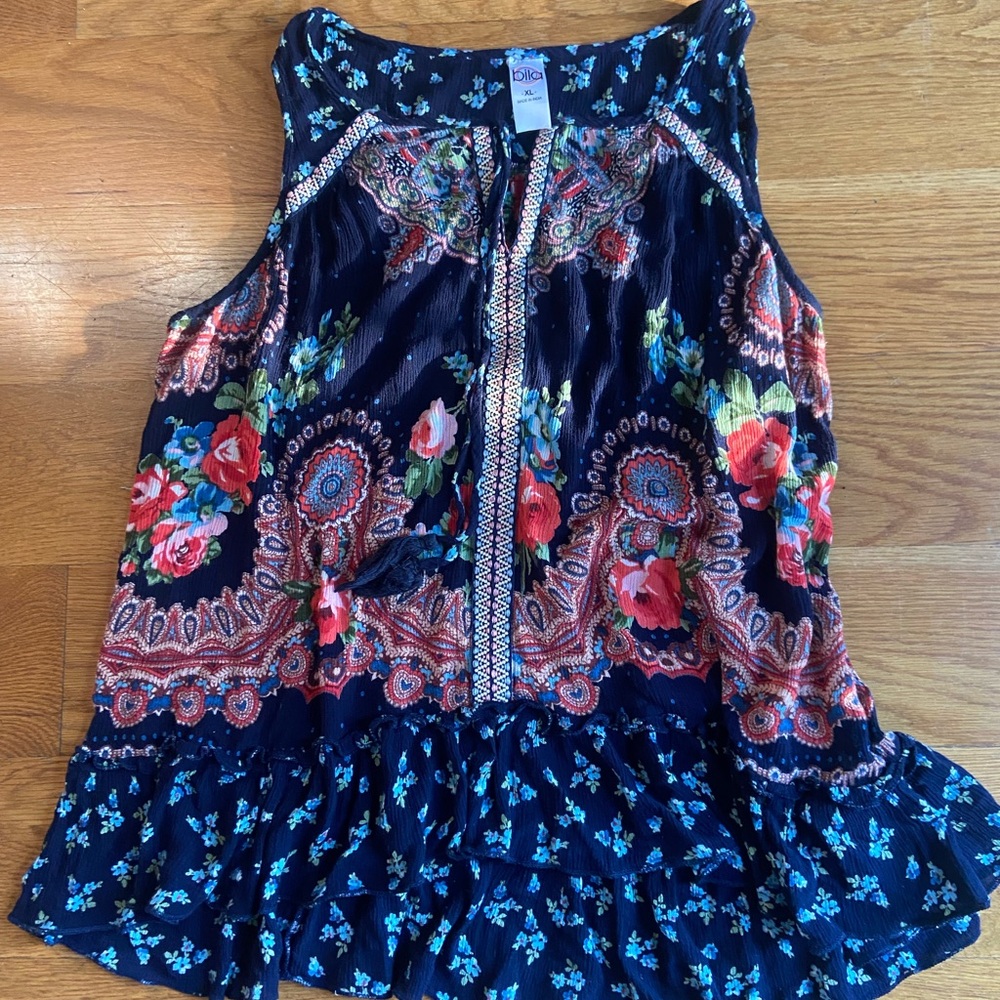 Bila Floral and Paisley Tank Top - Blue and Red
